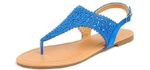 Dream pairs Women's Rhinestone - T-Strap Low Block Heel Sandals
