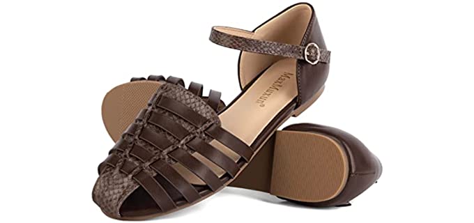 MaxMuxun Women's Ankle Strap - Closed Toe Flat Sandals with an Ankle Strap