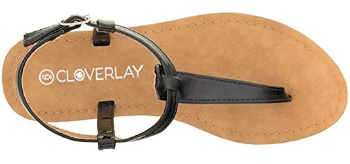 Cloverlay Women's Strappy - Sandals with T-Strap