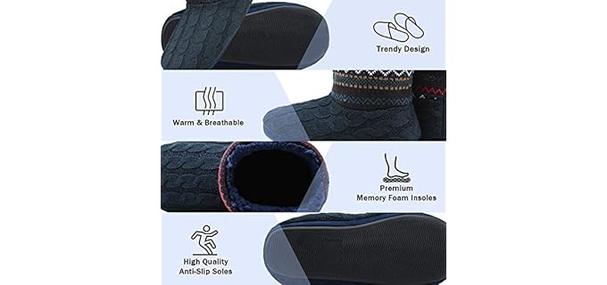 Coface Men's Boot - Metatarsalgia Warm Slippers with Memory Foam