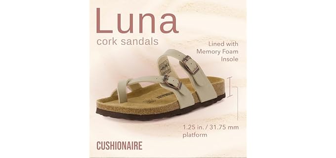 Cushionare Women's Luna - Cork Footbed Toe Loop Sandals