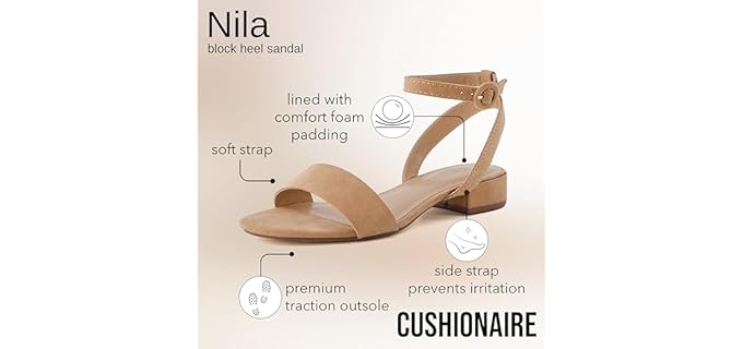 Cushionaire Women's Nila - One Band Comfortable Block Heel Sandals