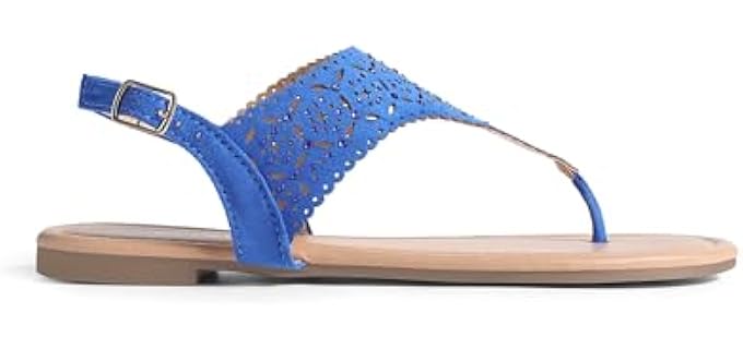 Dream pairs Women's Rhinestone - T-Strap Low Block Heel Sandals