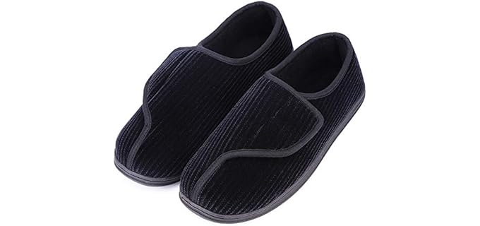 LongBay Men's Diabetic - Adjustable Slippers for Wide Feet