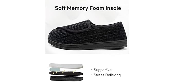 LongBay Men's Diabetic - Adjustable Slippers for Wide Feet