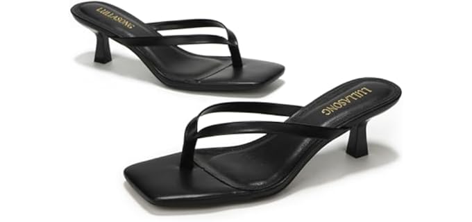 LULLASONG Women's Square Open Toe - Flip Flop Heels