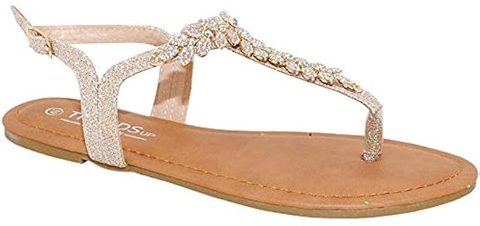 Trendsup Collection Women's T-Strap - Flat Wedding Sandals