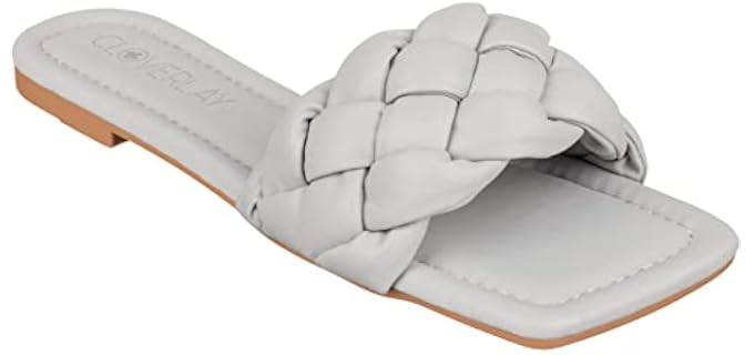Cloverlay Women's Braided Woven Single Band - Summer Slide On Flat Sandals