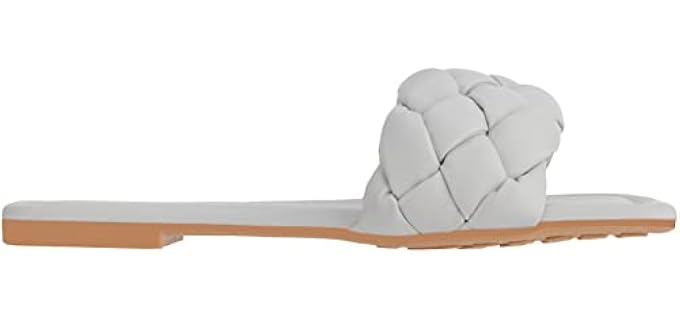 Cloverlay Women's Braided Woven Single Band - Summer Slide On Flat Sandals