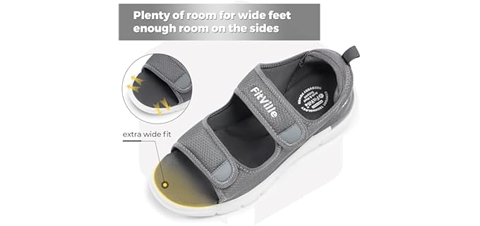 FitVille Men's Adjustable Dual Straps - Diabetic & Edema Walking Sandals