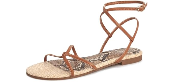 Loopcharm Women's Round Toe Lace Up - Ankle Strap Flat Sandals