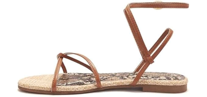 Loopcharm Women's Round Toe Lace Up - Ankle Strap Flat Sandals